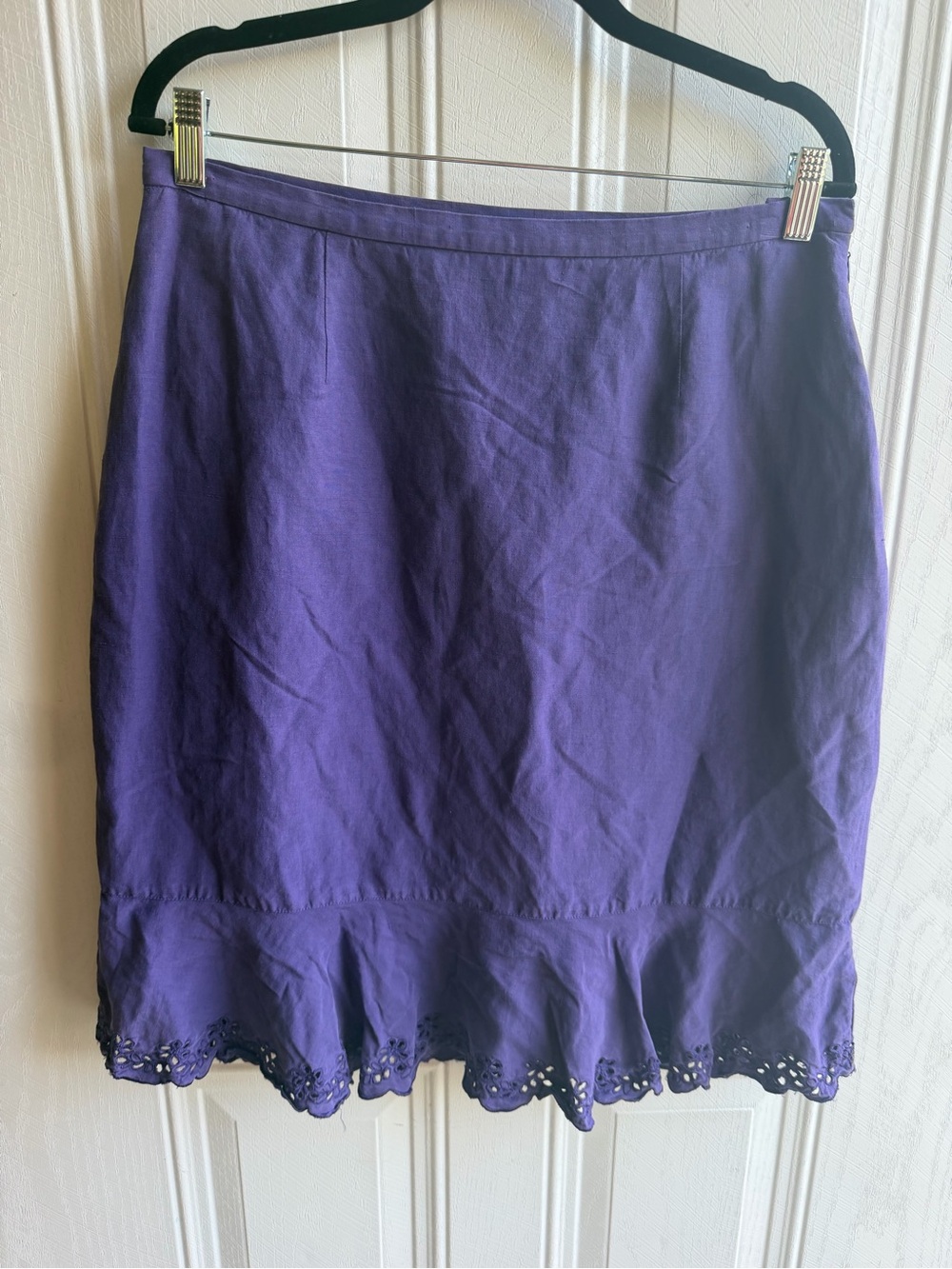 Vintage Purple Silk Linen Skirt Size 12 Boho Cottagecore Midi Embroidered